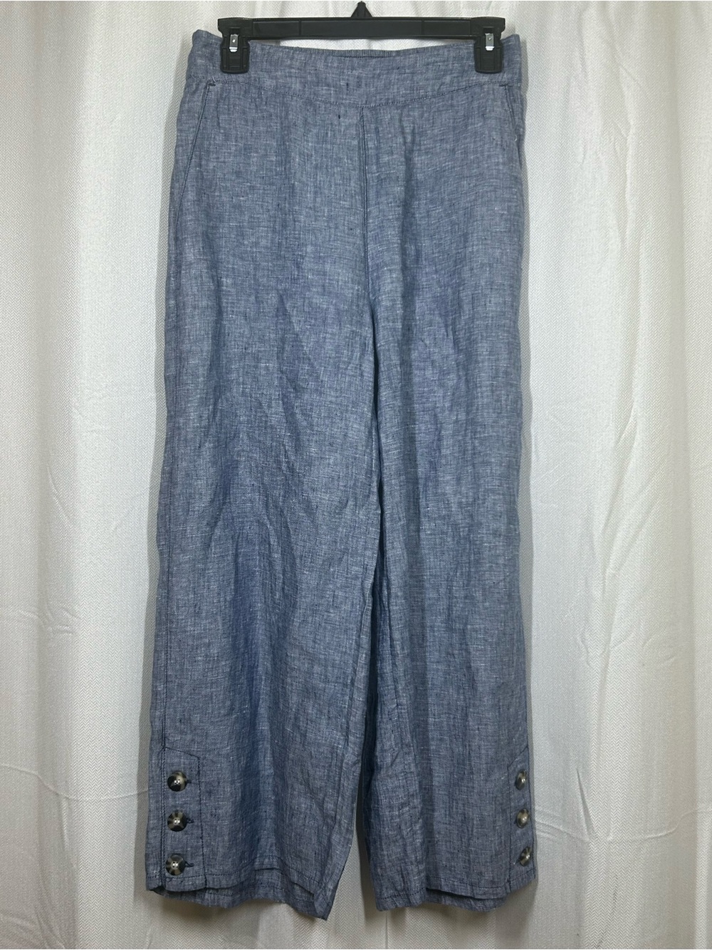Sigrid Olsen 100% Linen Pants Blue Heathered Wide Leg Size Small Cropped